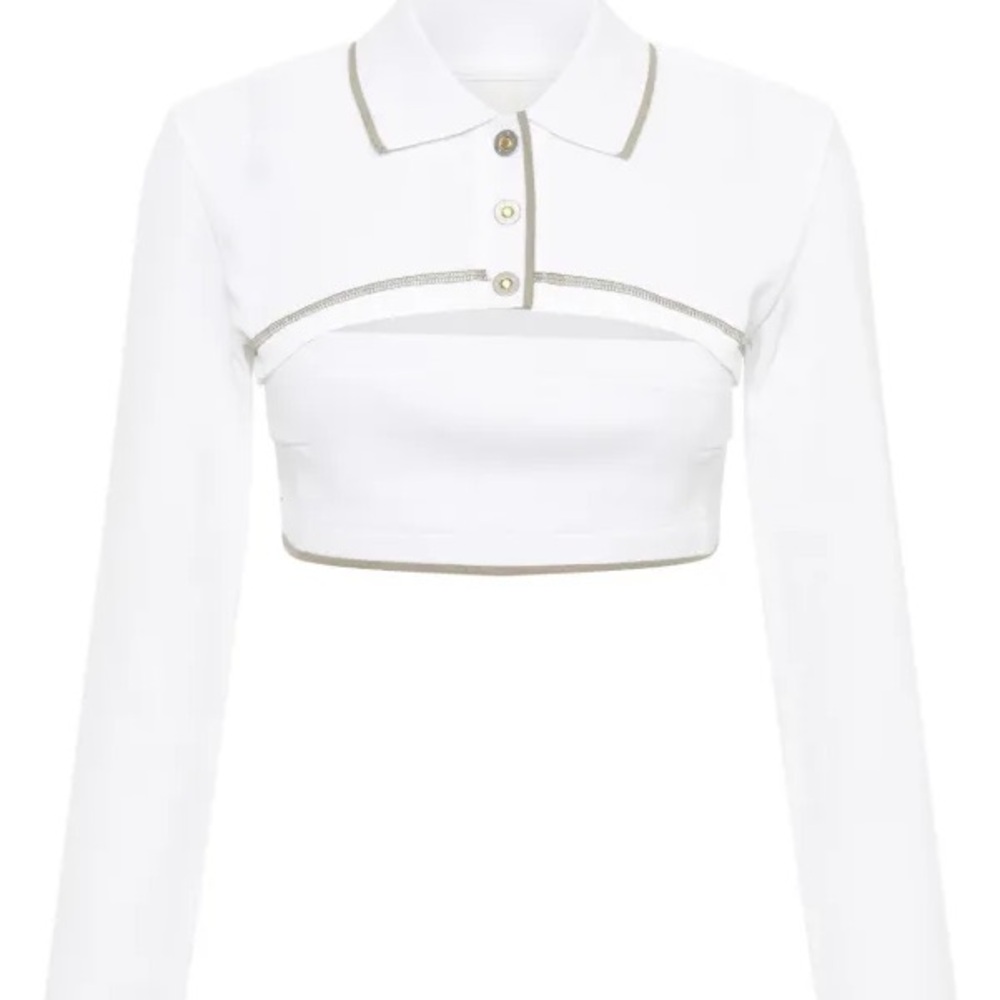 DION LEE Women's White Long Sleeve Crop Top